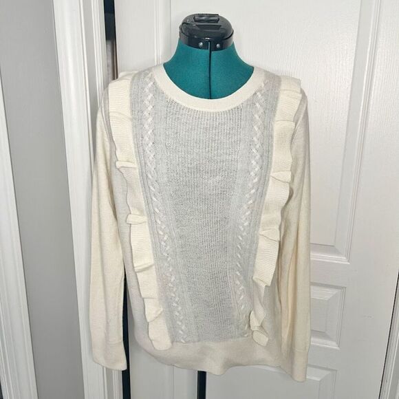 Banana Republic NWT Crew Neck Ruffle Cable Knit Long Sleeve Wool Blend Sweater - Picture 1 of 10